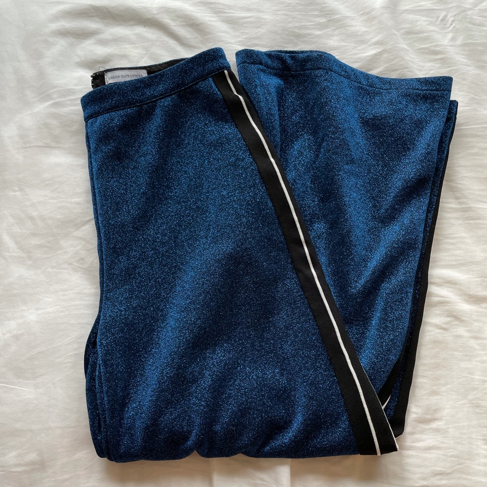 UO sparkle blue pants with racer stripe